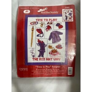 NIOB Red Hat‎ Society Time to Play Cross stitch sampler